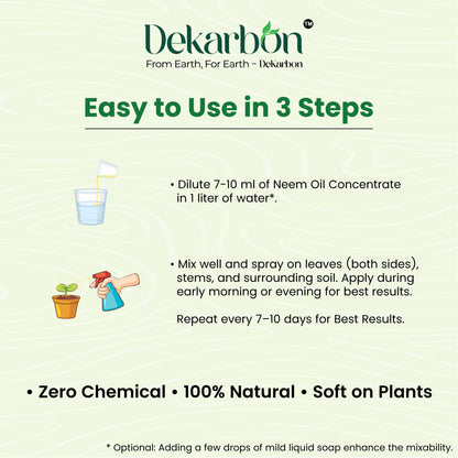 Dekarbon Neem Oil - Cold Pressed, 15000 PPM | Natural Insecticide & Fungicide